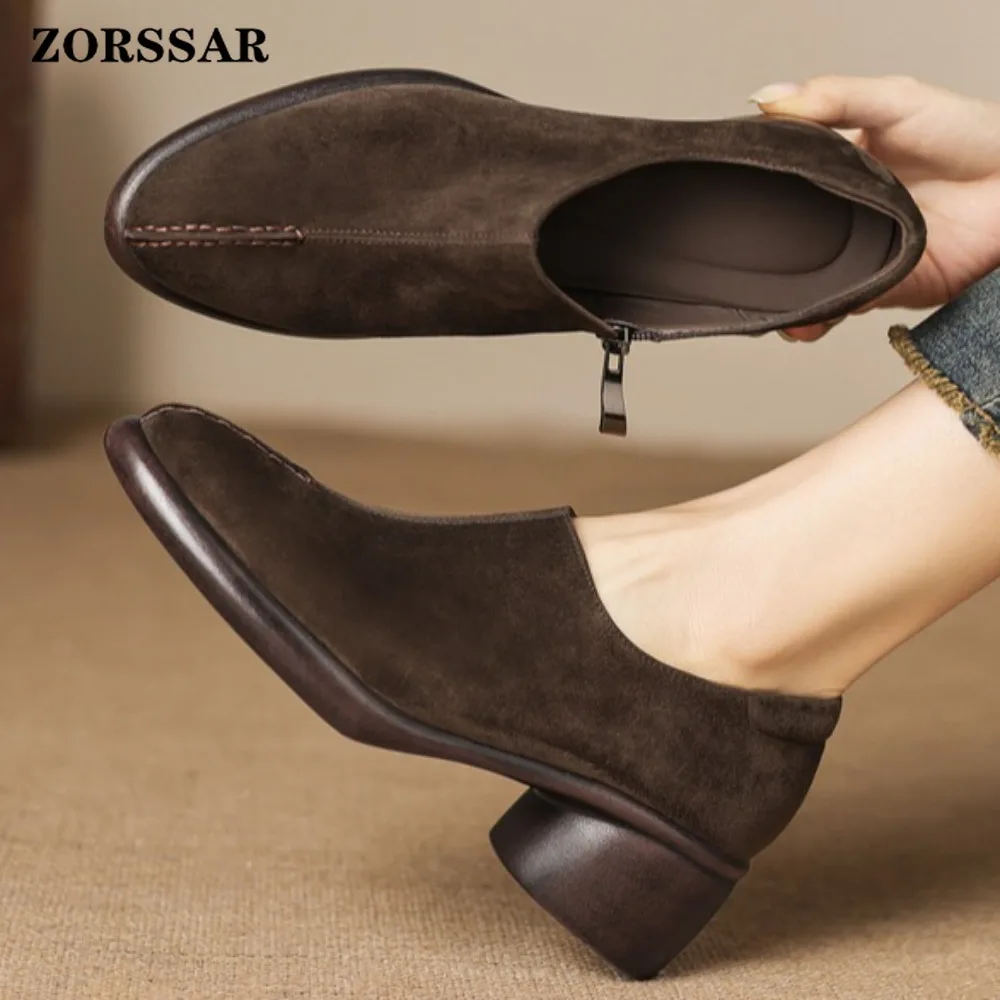 Womens Round Toe Block Heel Formal Dress Loafers Suede Leather Zipper Slip on Mules Comfortable Mid Heel Business Office Shoes
Womens Round Toe Block Heel Formal Dress Loafers Suede Leather Zipper Slip on Mules Comfortable Mid Heel Business Office Shoes