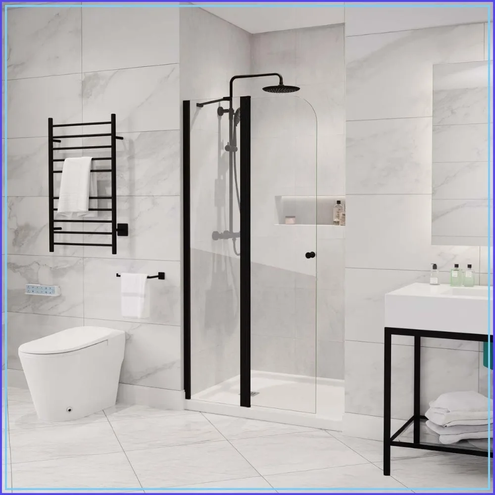 72" x 33.5" Frameless Swinging Shower Door, Resistance Free Hinges, Reversible Installation, Clear Tempered Glass, Matte Black
72" x 33.5" Frameless Swinging Shower Door, Resistance Free Hinges, Reversible Installation, Clear Tempered Glass, Matte Black