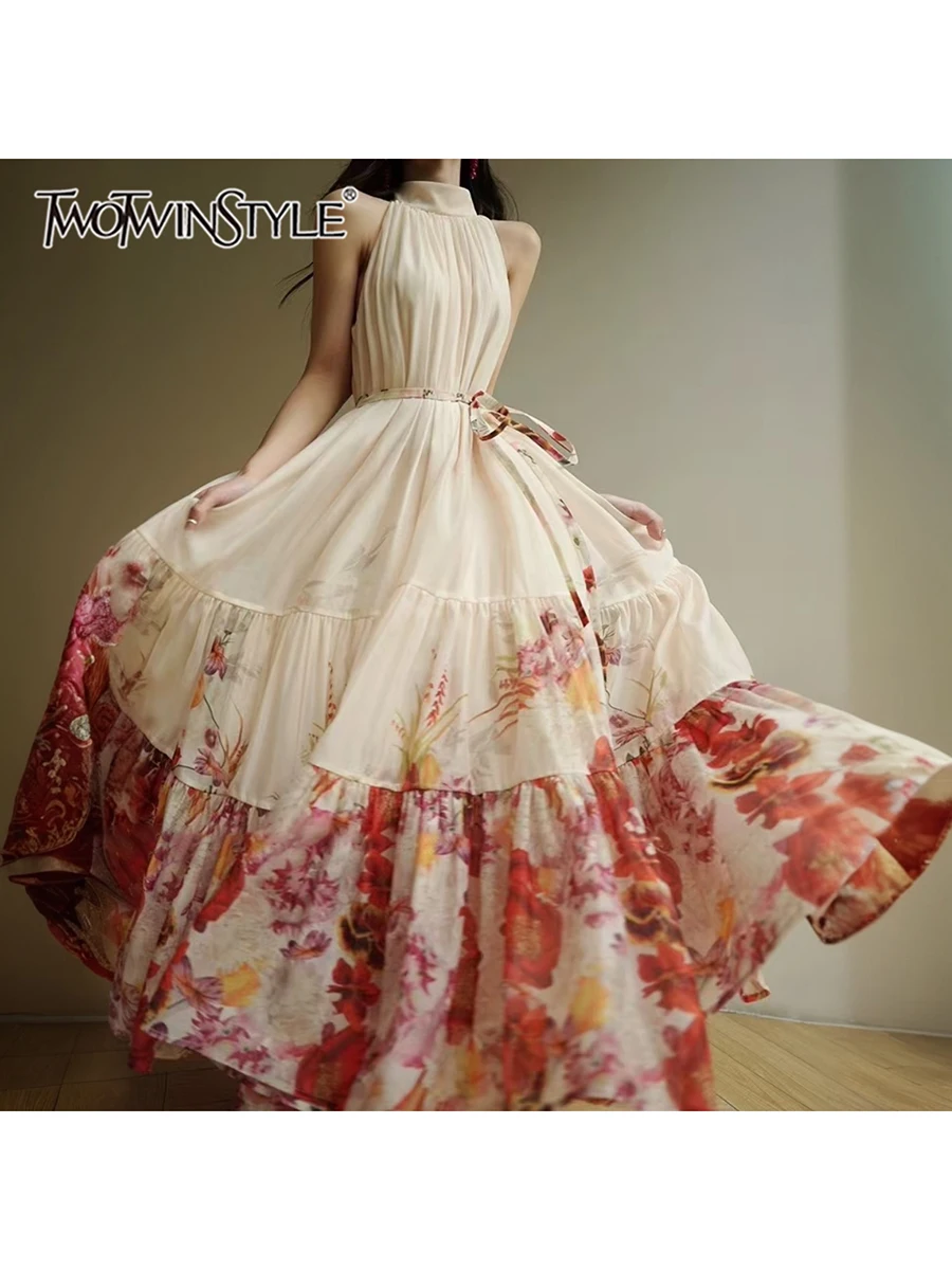 TWOTWINSTYLE Hit Color Printing Loose Dresses For Women O Neck Sleeveless High Waist Temperament Long Dress Female Fashion Style
TWOTWINSTYLE Hit Color Printing Loose Dresses For Women O Neck Sleeveless High Waist Temperament Long Dress Female Fashion Style