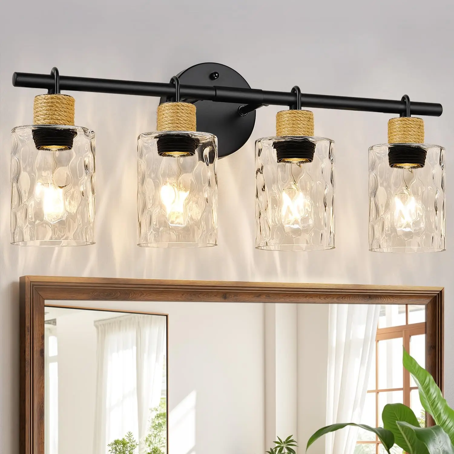 4-Light Coastal Vanity Lights with Crystal Glass Shade, Black Bathroom Wall Lamp for Mirror Kitchen Hallway Cabinet
4-Light Coastal Vanity Lights with Crystal Glass Shade, Black Bathroom Wall Lamp for Mirror Kitchen Hallway Cabinet