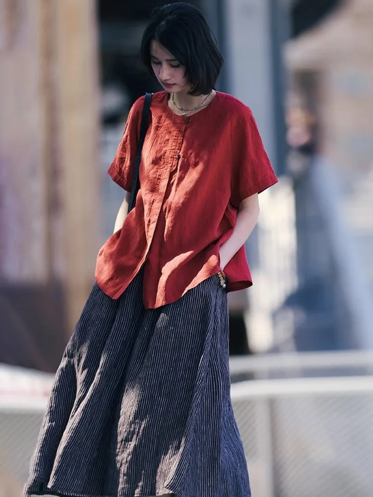 Удобный женский летний топ из льна с тонкой текстурой, дышащий, с круглым вырезом и вышивкой
Удобный женский летний топ из льна с тонкой текстурой, дышащий, с круглым вырезом и вышивкой