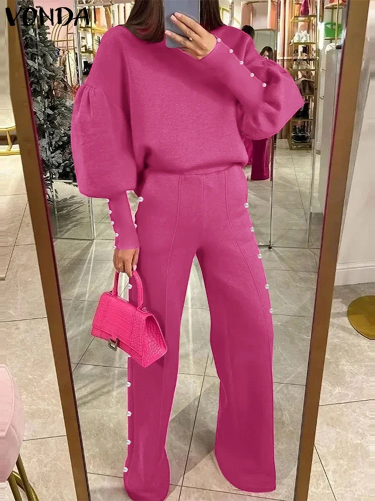 Plus Size 5XL VONDA Autumn Pant Sets 2025 Women O-neck Long Lantern Sleeve Tops and Loose Trousers Causal Suits Matching Sets
Plus Size 5XL VONDA Autumn Pant Sets 2025 Women O-neck Long Lantern Sleeve Tops and Loose Trousers Causal Suits Matching Sets