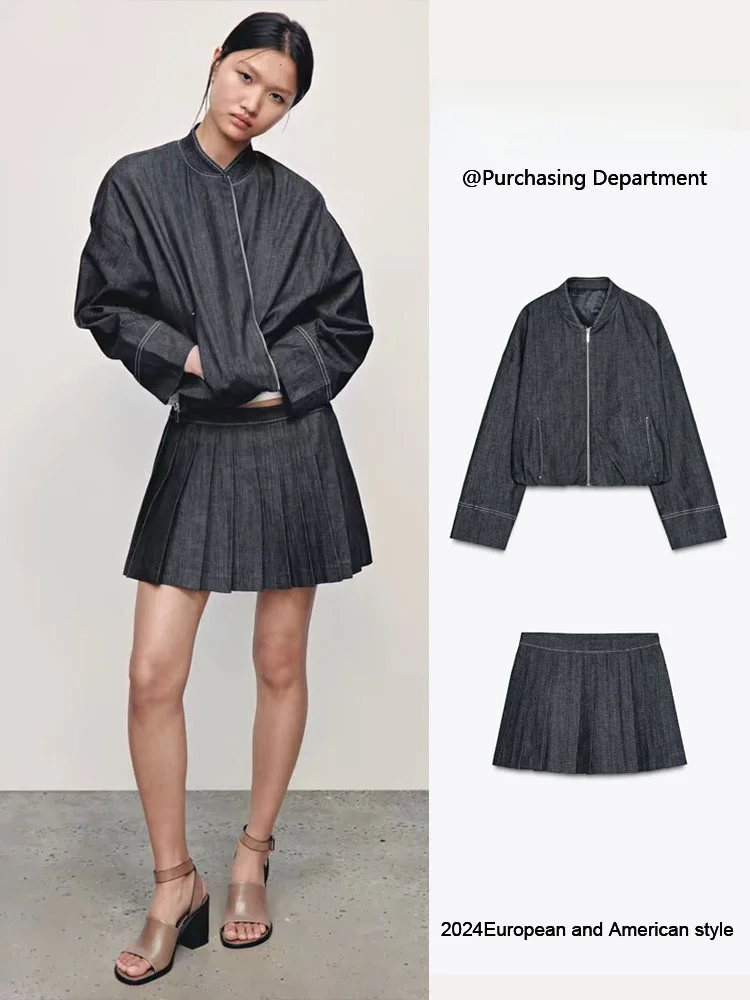Spring New Arrival Women's Pilot Jaet Outerwear High Waist A-Line Skirt Pants Two-Piece Set Long Sve Faion Outfit 
Spring New Arrival Women's Pilot Jaet Outerwear High Waist A-Line Skirt Pants Two-Piece Set Long Sve Faion Outfit
