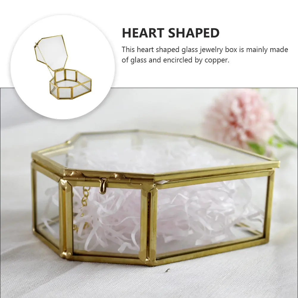 1Pcs Glass Jewelry Box Heart-Shaped Clear Display Case Copper Trimmed European Style Jewel Storage Box for Desktop Dresser
1Pcs Glass Jewelry Box Heart-Shaped Clear Display Case Copper Trimmed European Style Jewel Storage Box for Desktop Dresser