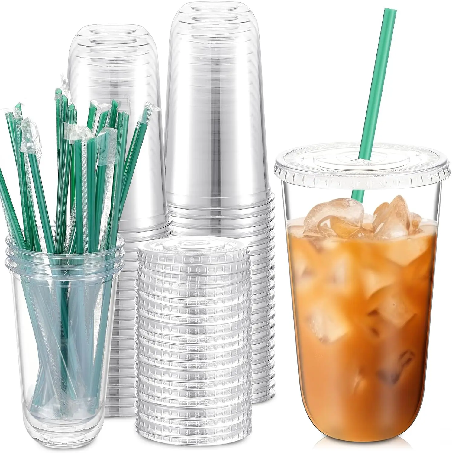 25 Pack Plastic Cups with Lids and Straws, 18oz Disposable Iced Coffee Cups for Cold Drinks, Smoothies, Juice, Clear PET Cups
25 Pack Plastic Cups with Lids and Straws, 18oz Disposable Iced Coffee Cups for Cold Drinks, Smoothies, Juice, Clear PET Cups