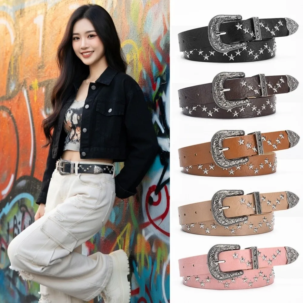 Solid Color Y2K Punk Belt Rivet Gothic Western Studded Belt PU Leather Durable Alloy Buckle Star Waistband Jeans Accessory
Solid Color Y2K Punk Belt Rivet Gothic Western Studded Belt PU Leather Durable Alloy Buckle Star Waistband Jeans Accessory