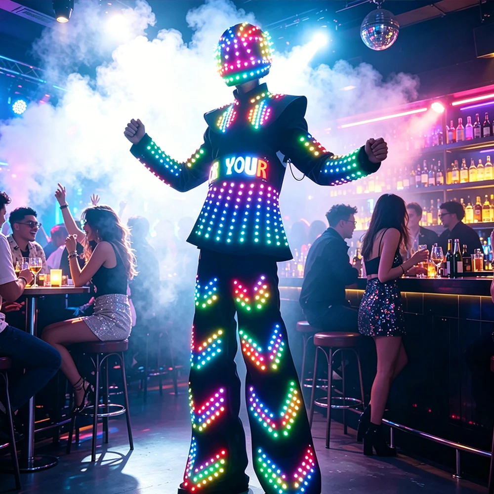 Full-Color LED Robot Costume Light-Up Jacket Double-sided glowing pants Stilt Walking Party Performance Outfit for Adults
Full-Color LED Robot Costume Light-Up Jacket Double-sided glowing pants Stilt Walking Party Performance Outfit for Adults