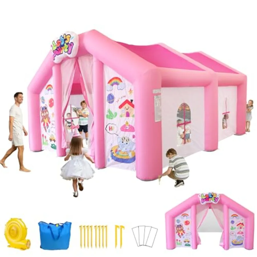 Inflatable Playhouse Tent for indoor outdoor backyard birthday party, PVC material, blue and pink, quick-inflate with blower
Inflatable Playhouse Tent for indoor outdoor backyard birthday party, PVC material, blue and pink, quick-inflate with blower