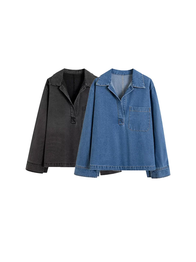Willshela Women Fashion With Pocket Denim Pullover Blouse Vintage Lapel Neck Long Sleeves Female Chic Lady Shirts
Willshela Women Fashion With Pocket Denim Pullover Blouse Vintage Lapel Neck Long Sleeves Female Chic Lady Shirts