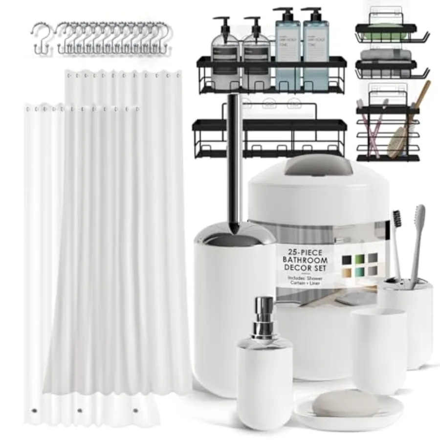 Bathroom Accessories Set - Bathroom Set with Adhesive Corner Shower Caddy Hanging 25PC Bathroom Accessory Set Shower Curtain Se
Bathroom Accessories Set - Bathroom Set with Adhesive Corner Shower Caddy Hanging 25PC Bathroom Accessory Set Shower Curtain Se