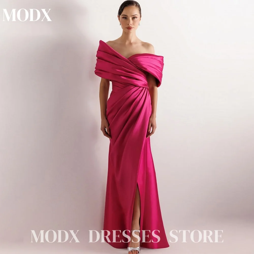 MODX Modern Rose Red Satin Evening Dress Off Shoulder Saudi Arabia Side High Slit Floor-Length Pleat Party Gown Customized 2025
MODX Modern Rose Red Satin Evening Dress Off Shoulder Saudi Arabia Side High Slit Floor-Length Pleat Party Gown Customized 2025
