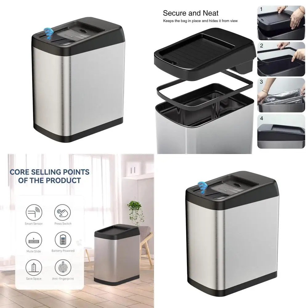 Automatic Touchless 13 Gallon Stainless Steel Trash Can with Roll-Up Lid for Kitchen
Automatic Touchless 13 Gallon Stainless Steel Trash Can with Roll-Up Lid for Kitchen