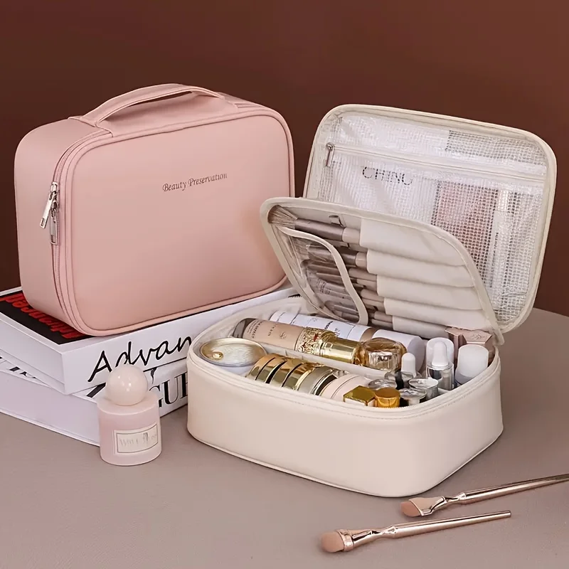 1PC Makeup Bag With Large Capacity Waterproof PU Leather Solid Color Makeup Pouch Travel Portable Wash Toiletry Storage Bag
1PC Makeup Bag With Large Capacity Waterproof PU Leather Solid Color Makeup Pouch Travel Portable Wash Toiletry Storage Bag