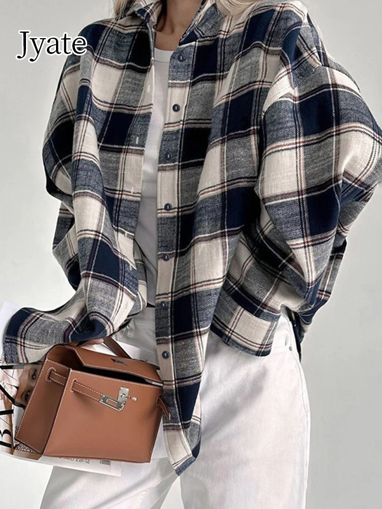 Jyate Checkered Cotton Loose Women's Shirts Fashion Casual And Versatile Long Sleeve Shirts & Blouses Retro Lapel Tops Female
Jyate Checkered Cotton Loose Women's Shirts Fashion Casual And Versatile Long Sleeve Shirts & Blouses Retro Lapel Tops Female