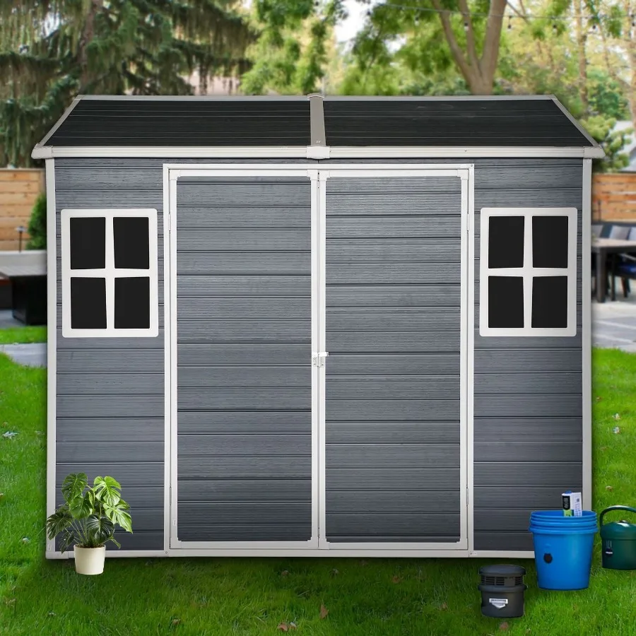 8x6ft Outdoor Resin Garden Shed with Floor and 2 Windows Plastic Patio Outdoor Storage Shed with Lockable Door for Garden Tools
8x6ft Outdoor Resin Garden Shed with Floor and 2 Windows Plastic Patio Outdoor Storage Shed with Lockable Door for Garden Tools