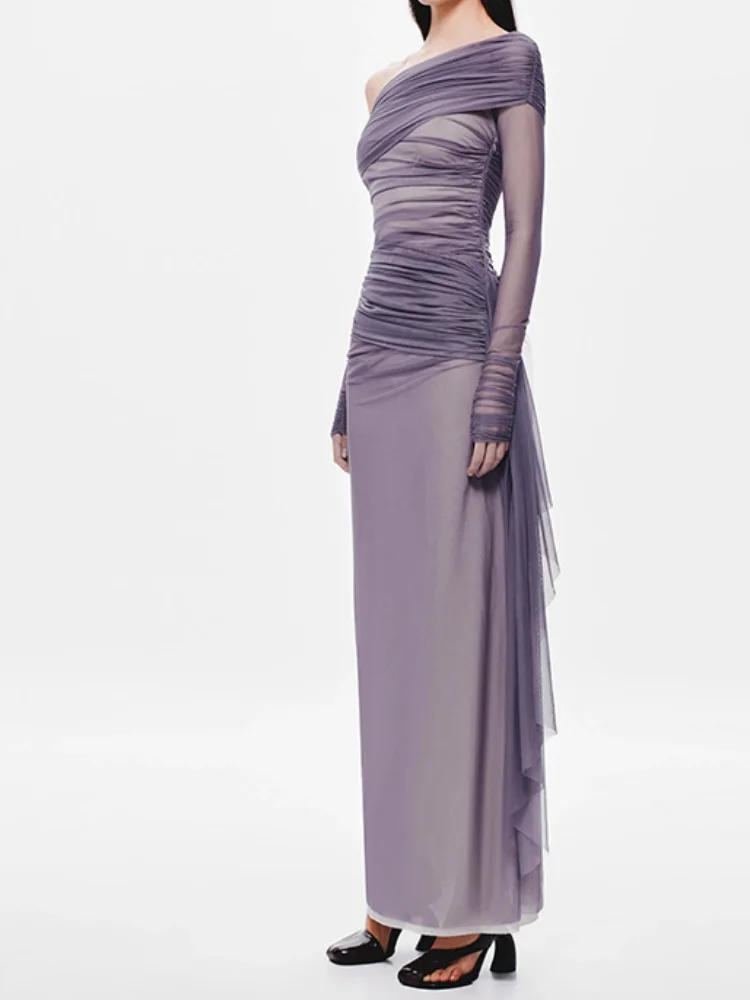 Элегантное однотонное сетчатое платье с наклонными плечами, женское плиссированное платье с длинными рукавами и талией, весеннее женское вечернее платье
Элегантное однотонное сетчатое платье с наклонными плечами, женское плиссированное платье с длинными рукавами и талией, весеннее женское вечернее платье