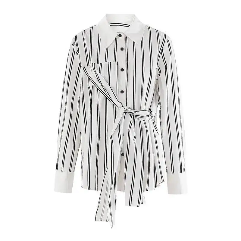 White Striped Women Belted Big Size Elegant Blouse New Lapel Long Sleeve Shirt Fashion Spring Autumn 2026 CN44
White Striped Women Belted Big Size Elegant Blouse New Lapel Long Sleeve Shirt Fashion Spring Autumn 2026 CN44