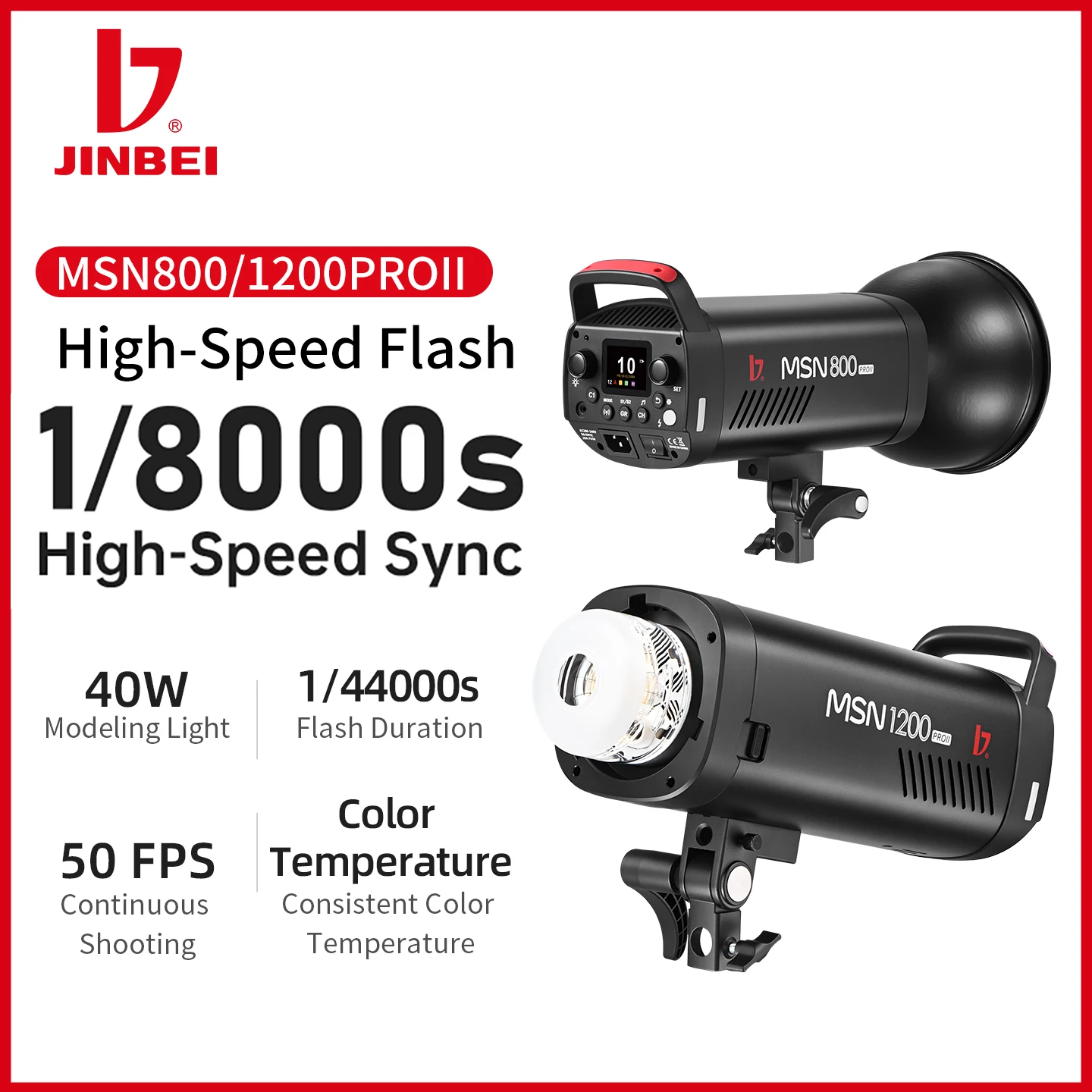 JINBEI MSNProII 800/1200 2.4G GN90 1/8000s 50FPS HSS Photography Wireless Studio Flash High Speed Sync Flash Strobe Light
JINBEI MSNProII 800/1200 2.4G GN90 1/8000s 50FPS HSS Photography Wireless Studio Flash High Speed Sync Flash Strobe Light