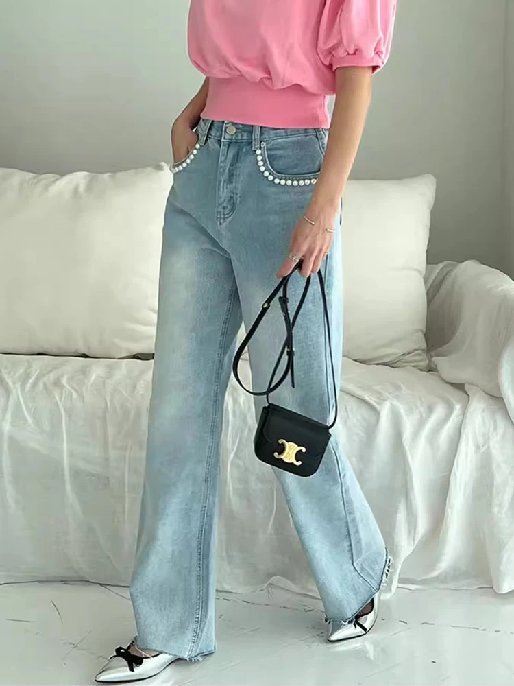 Retro Chic Pearl ket Design Straight Leg Jeans Long Pants Versatile Faionable Spring New Arrival High Waist Wide Leg Blu...
Retro Chic Pearl ket Design Straight Leg Jeans Long Pants Versatile Faionable Spring New Arrival High Waist Wide Leg Blu...