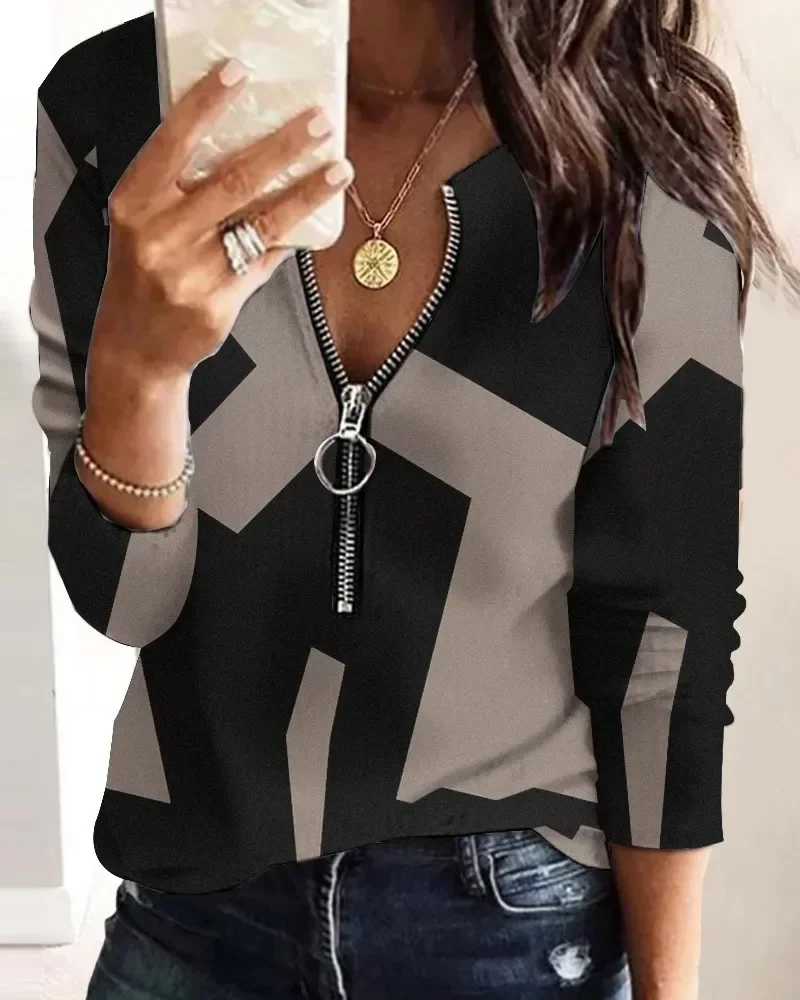 Women's Blouse Fashion Digital Printing Zipper Long-sleeved Casual Shirt Work commutingFemale Fitting Tops S-XXXL
Women's Blouse Fashion Digital Printing Zipper Long-sleeved Casual Shirt Work commutingFemale Fitting Tops S-XXXL