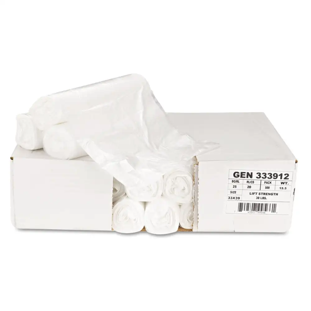 Z6639Ln Gr1 33 Gallon 9 Mic 33 in X 39 In. High-Density Can Liners - Natural (25 Bags/Roll, 20 Rolls/Carton)
Z6639Ln Gr1 33 Gallon 9 Mic 33 in X 39 In. High-Density Can Liners - Natural (25 Bags/Roll, 20 Rolls/Carton)