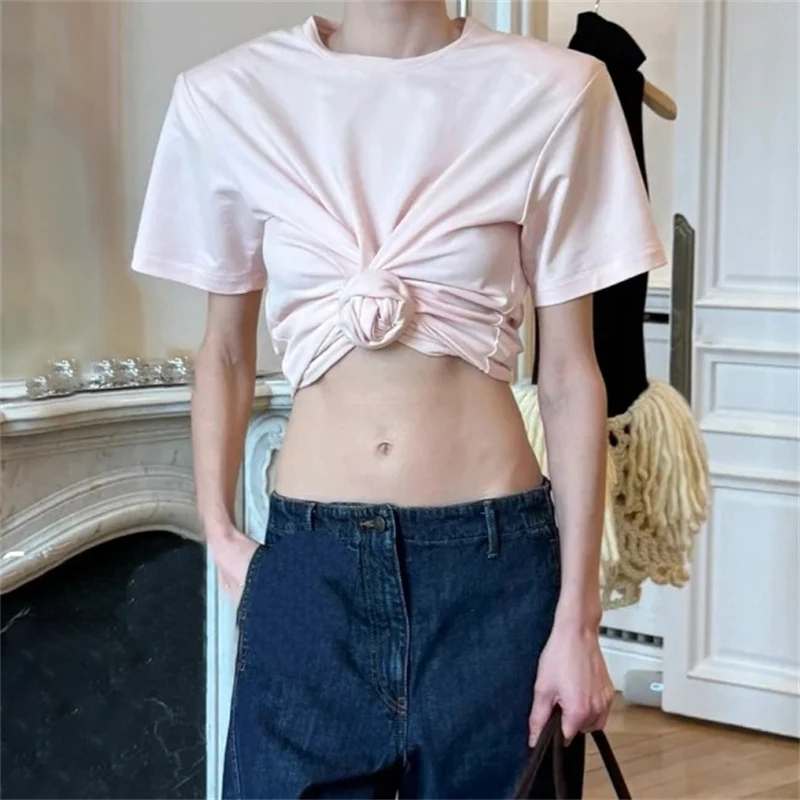 Women's t-shirt New elastic knitted short sleeved top for summer 2025 Shoulder pad slim fit Crop top y2k cotton blend pullover
Women's t-shirt New elastic knitted short sleeved top for summer 2025 Shoulder pad slim fit Crop top y2k cotton blend pullover