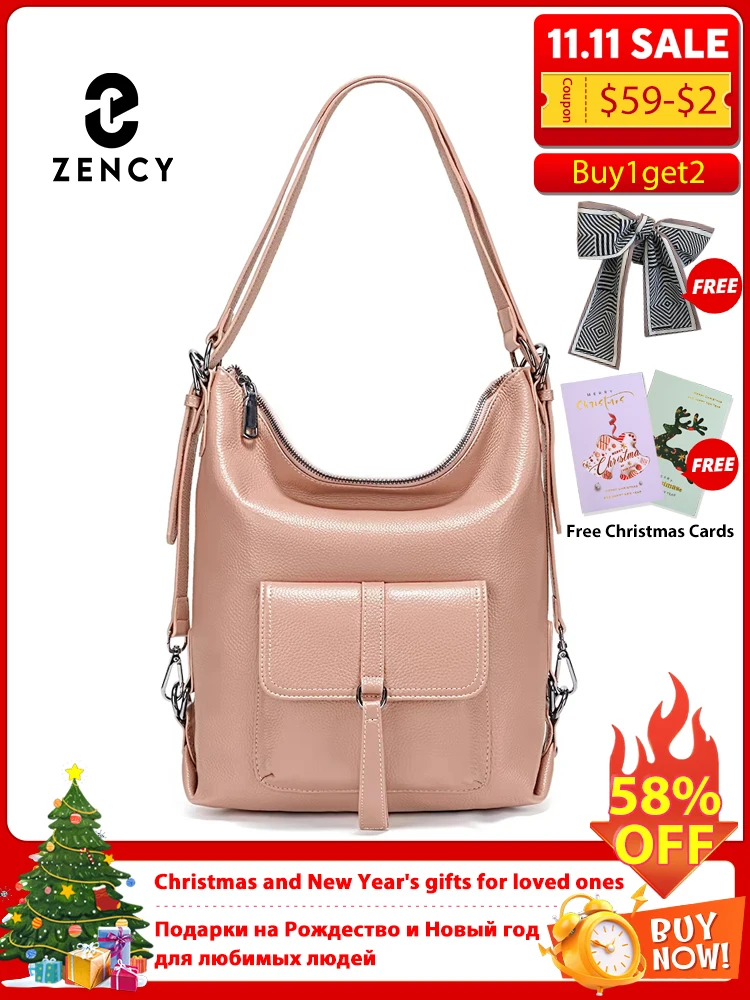 Zency Стильная женская сумка через плечо из 100% натуральной кожи, большая вместительная сумка, многофункциональная сумка-саквояж, рюкзак, коричневая сумка 2 в 1, сумка