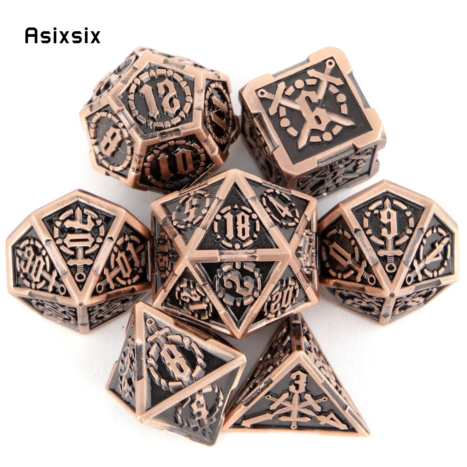 7 Pcs Copper Double Swords Metal Dice Solid Polyhedral Dice Set Suitable for Role-Playing RPG Board Party Dice Prop
7 Pcs Copper Double Swords Metal Dice Solid Polyhedral Dice Set Suitable for Role-Playing RPG Board Party Dice Prop