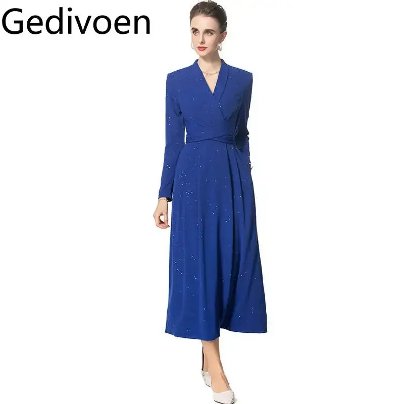 Gedivoen Fashion design Women's Dress V-Neck Long-Sleeved High waist Pretty Slim Sequins Bow Autumn and winter Dresses
Gedivoen Fashion design Women's Dress V-Neck Long-Sleeved High waist Pretty Slim Sequins Bow Autumn and winter Dresses