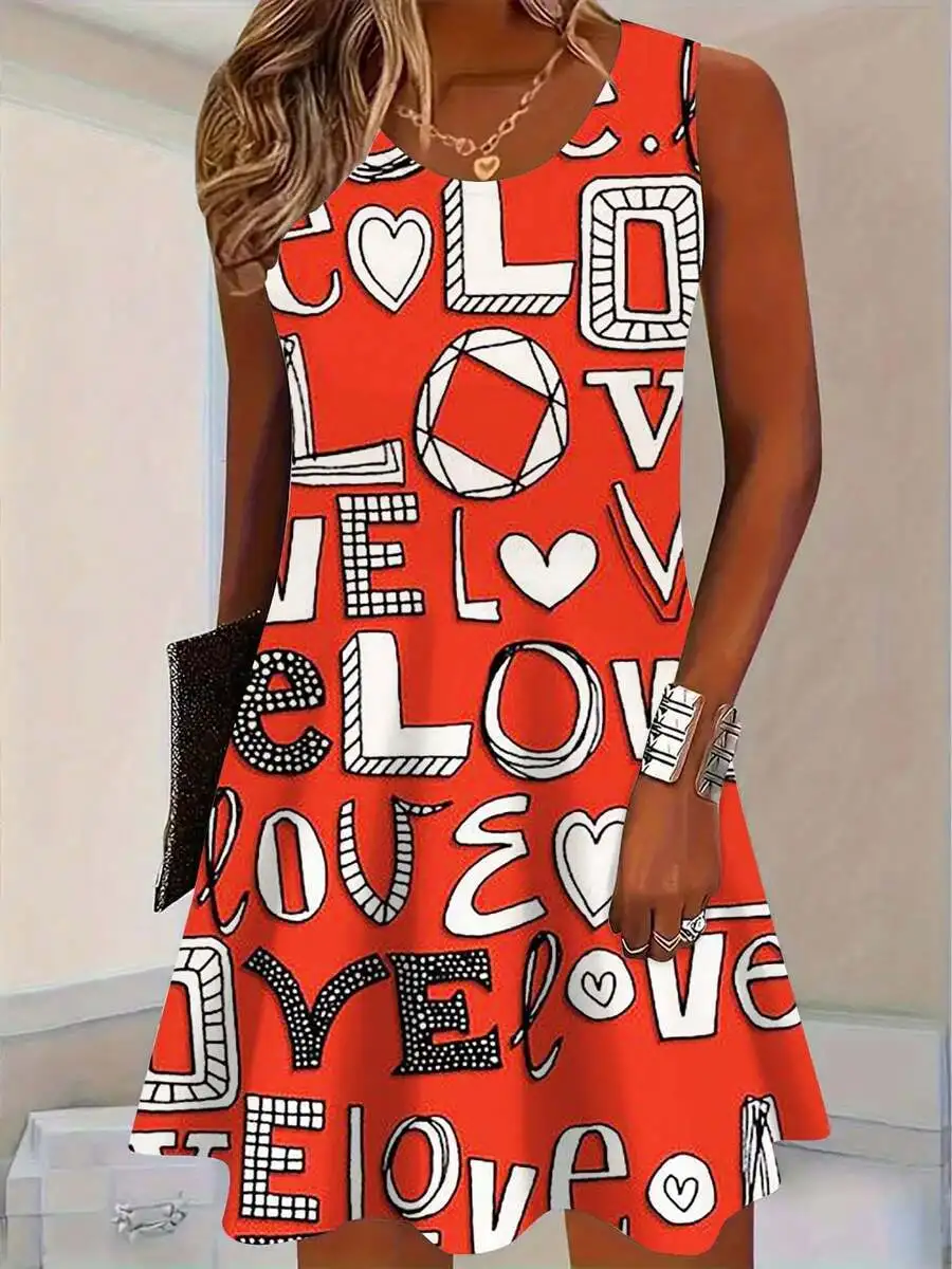 Sleeveless A-Line Dress Love Print Casual Summer Women Outfit
Sleeveless A-Line Dress Love Print Casual Summer Women Outfit
