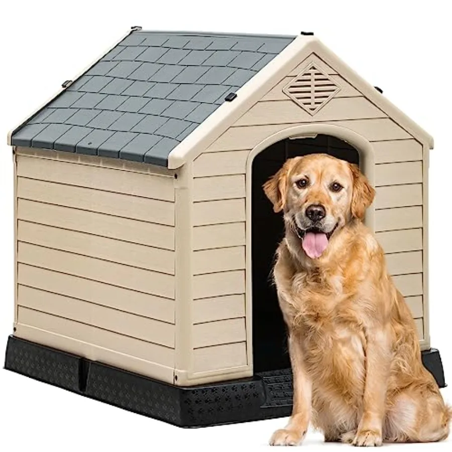Plastic Dog House, Waterproof Indoor Outdoor Doghouse for Large or Small Dog, with Air Vents and Elevated Floor, Easy Assemble
Plastic Dog House, Waterproof Indoor Outdoor Doghouse for Large or Small Dog, with Air Vents and Elevated Floor, Easy Assemble