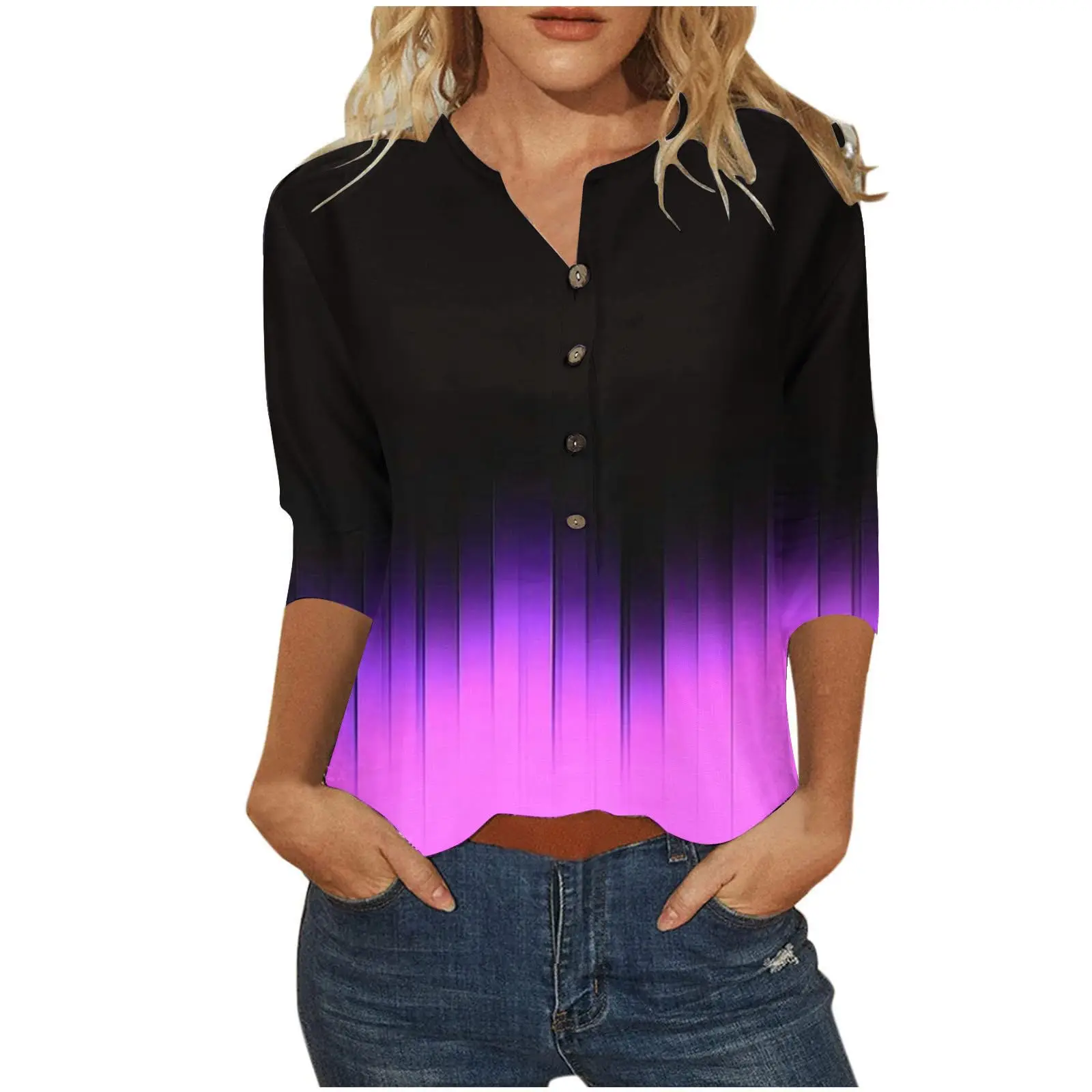 Women's Medium And Long Sleeved Button Up T-Shirt With Personalized 3d Colorful Gradient Printing, Neutral Casual Top Wg23
Women's Medium And Long Sleeved Button Up T-Shirt With Personalized 3d Colorful Gradient Printing, Neutral Casual Top Wg23