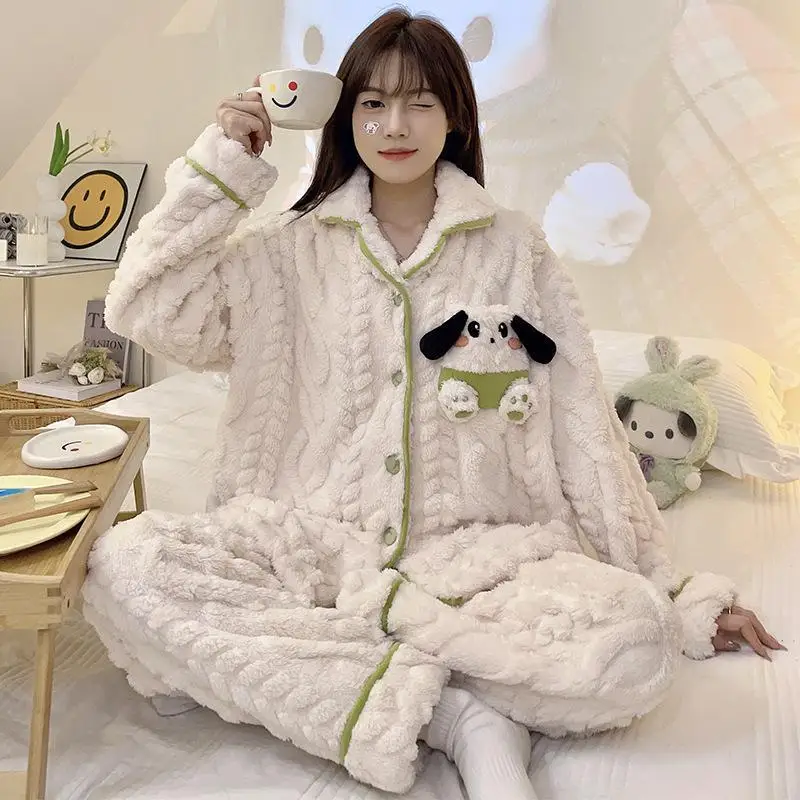 Miniso фланелевой фланелевой кардиган с откидным воротником для девочек, пижамный комплект Kawaii Pochacco, зимняя утепленная домашняя одежда для улицы, новинка
Miniso фланелевой фланелевой кардиган с откидным воротником для девочек, пижамный комплект Kawaii Pochacco, зимняя утепленная домашняя одежда для улицы, новинка