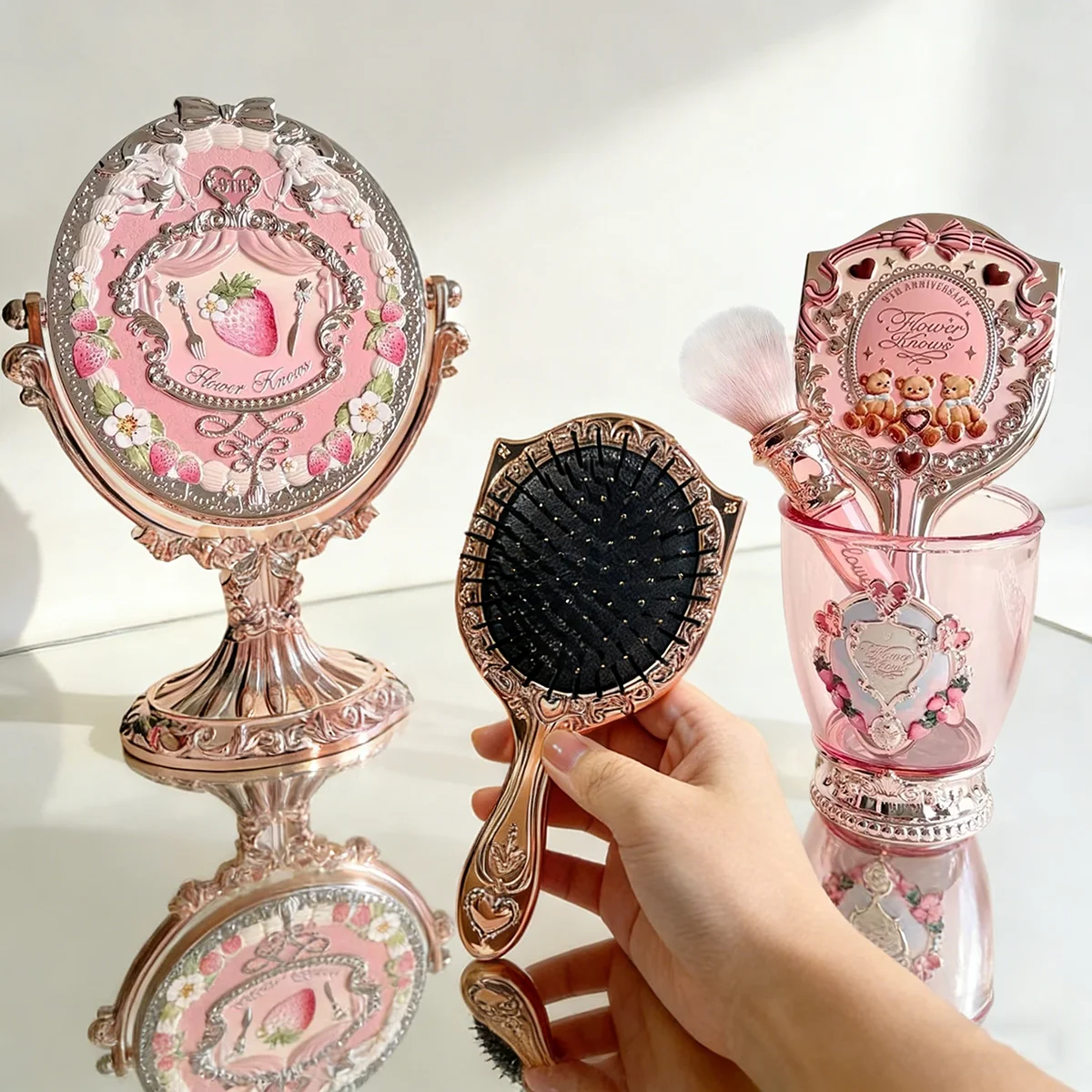 Flower Knows Vanity Mirror with Paddle Hair Brush Makeup Brush Holder Luxury Beauty Tool Set for Women Girls Daily Makeup
Flower Knows Vanity Mirror with Paddle Hair Brush Makeup Brush Holder Luxury Beauty Tool Set for Women Girls Daily Makeup