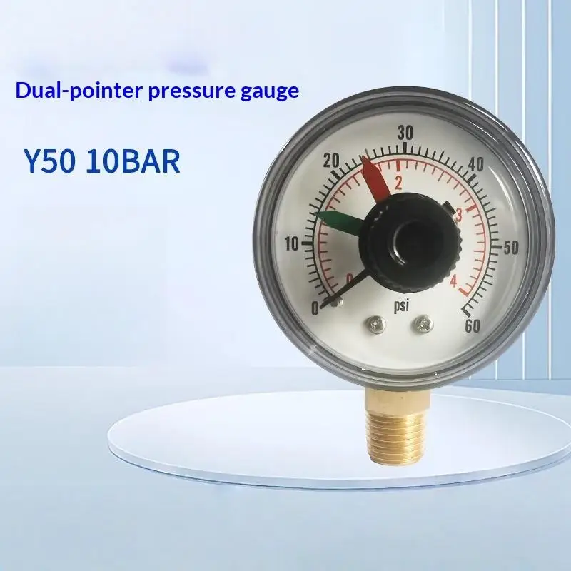 ㈃1Pcs 0-4 Bar 0-60 PSI Air Water Oil Pressure Meter With Adjustable Indicators Y50 Dual Pointer Pressure Gauge
㈃1Pcs 0-4 Bar 0-60 PSI Air Water Oil Pressure Meter With Adjustable Indicators Y50 Dual Pointer Pressure Gauge