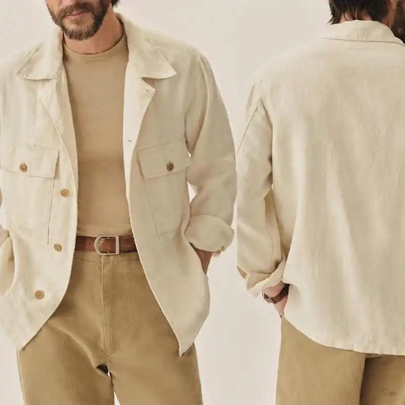 Vintage Linen Men Jacket Casual Shirt Collar Utility Overshirt Lightweight Summer Coat Beige Custom Made M263991
Vintage Linen Men Jacket Casual Shirt Collar Utility Overshirt Lightweight Summer Coat Beige Custom Made M263991