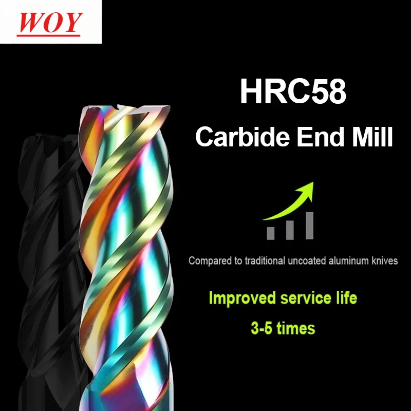 WOY HRC58 End Mill Aluminium 3F Milling Cutter 6 8 12 20 Acrylic Wood Copper Plastic Cutting CNC Metal Steel Machining Tools
WOY HRC58 End Mill Aluminium 3F Milling Cutter 6 8 12 20 Acrylic Wood Copper Plastic Cutting CNC Metal Steel Machining Tools