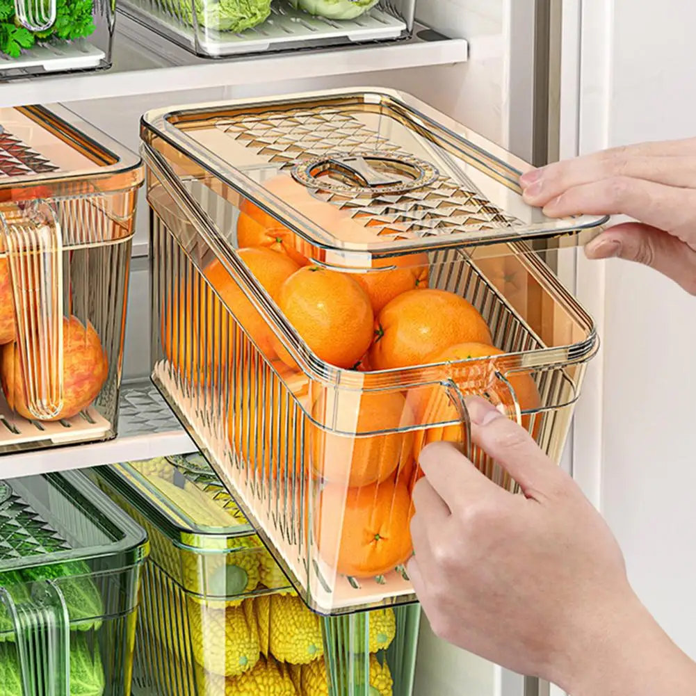 Refrigerator Storage Box with Lid And Handle Built-in Drain Partition Transparent Container for Fruits Vegetables
Refrigerator Storage Box with Lid And Handle Built-in Drain Partition Transparent Container for Fruits Vegetables