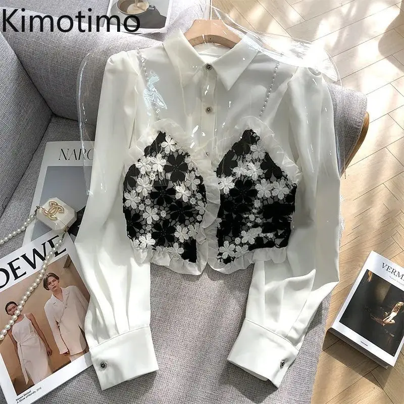 Kimotimo, женские белые рубашки из двух предметов, лоскутные кружевные рубашки с оборками и длинными рукавами, женский укороченный топ 2025, темпераментная тонкая блузка Blusas
Kimotimo, женские белые рубашки из двух предметов, лоскутные кружевные рубашки с оборками и длинными рукавами, женский укороченный топ 2025, темпераментная тонкая блузка Blusas