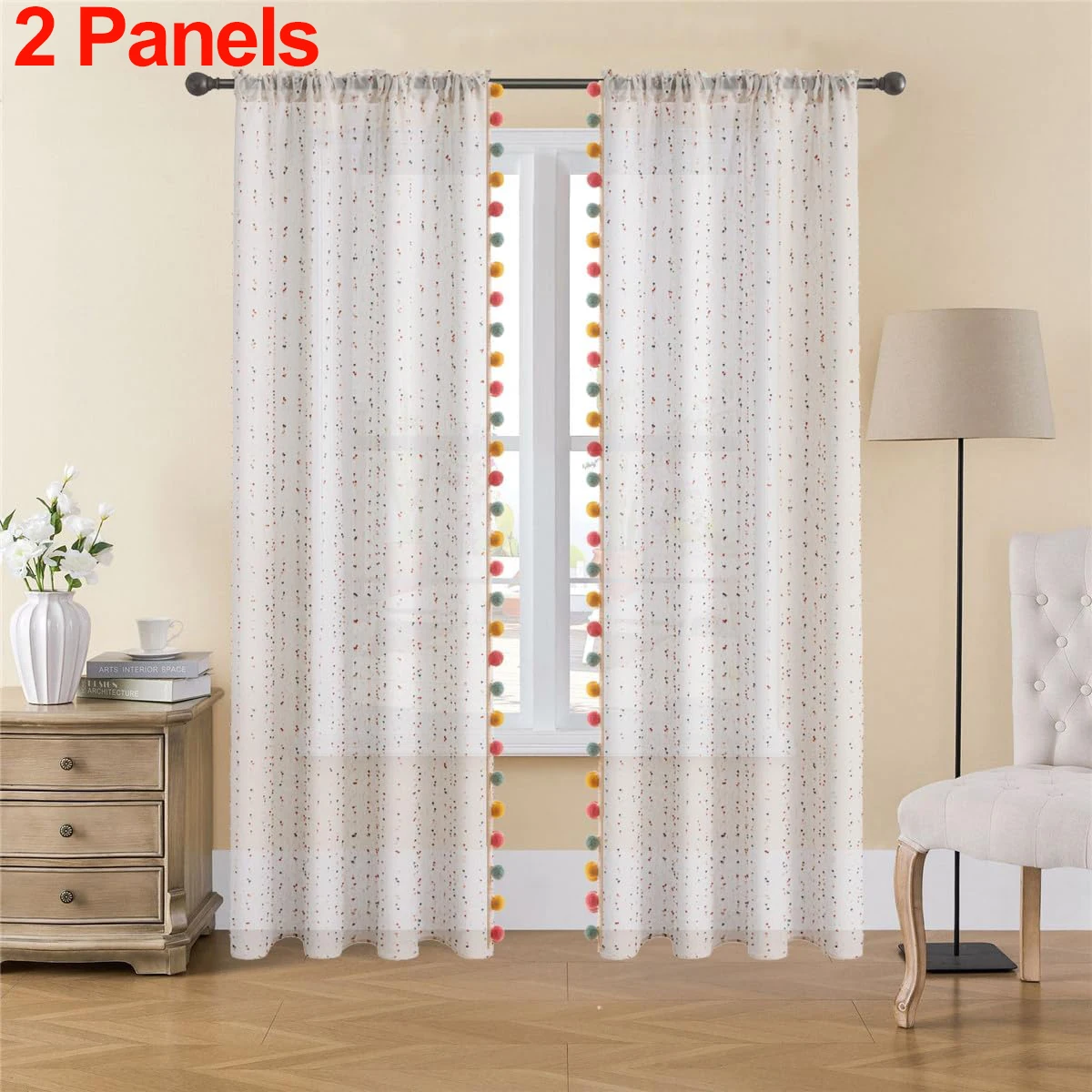 2 Panels Faux Linen Rainbow Stripe Sheer Curtain Sets with Colorful Pompom Voile Light Filtering Drapes for Kids Bedroom Nursery
2 Panels Faux Linen Rainbow Stripe Sheer Curtain Sets with Colorful Pompom Voile Light Filtering Drapes for Kids Bedroom Nursery