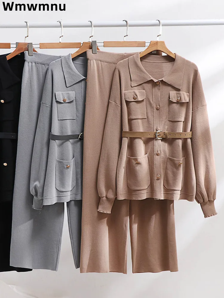 Fall Winter Elegant Women 2 Piece Sets Warm Soft Casual Lapel With Belt Cardigan Tops Outfit High Waist Wide Leg Pants Conjunto
Fall Winter Elegant Women 2 Piece Sets Warm Soft Casual Lapel With Belt Cardigan Tops Outfit High Waist Wide Leg Pants Conjunto