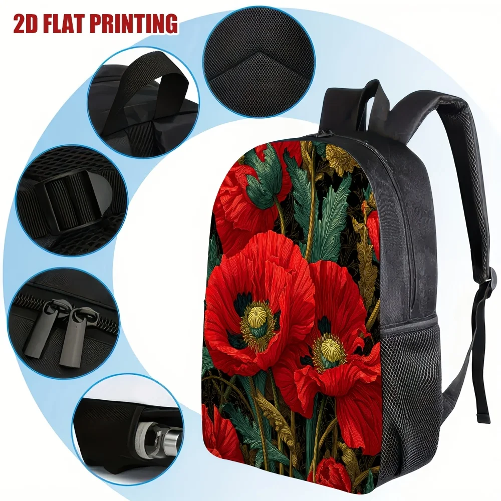 1, bright red daisies & green leaves, backpack | Stylish 2D flat print polyester bag with adjustable shoulder straps
1, bright red daisies & green leaves, backpack | Stylish 2D flat print polyester bag with adjustable shoulder straps