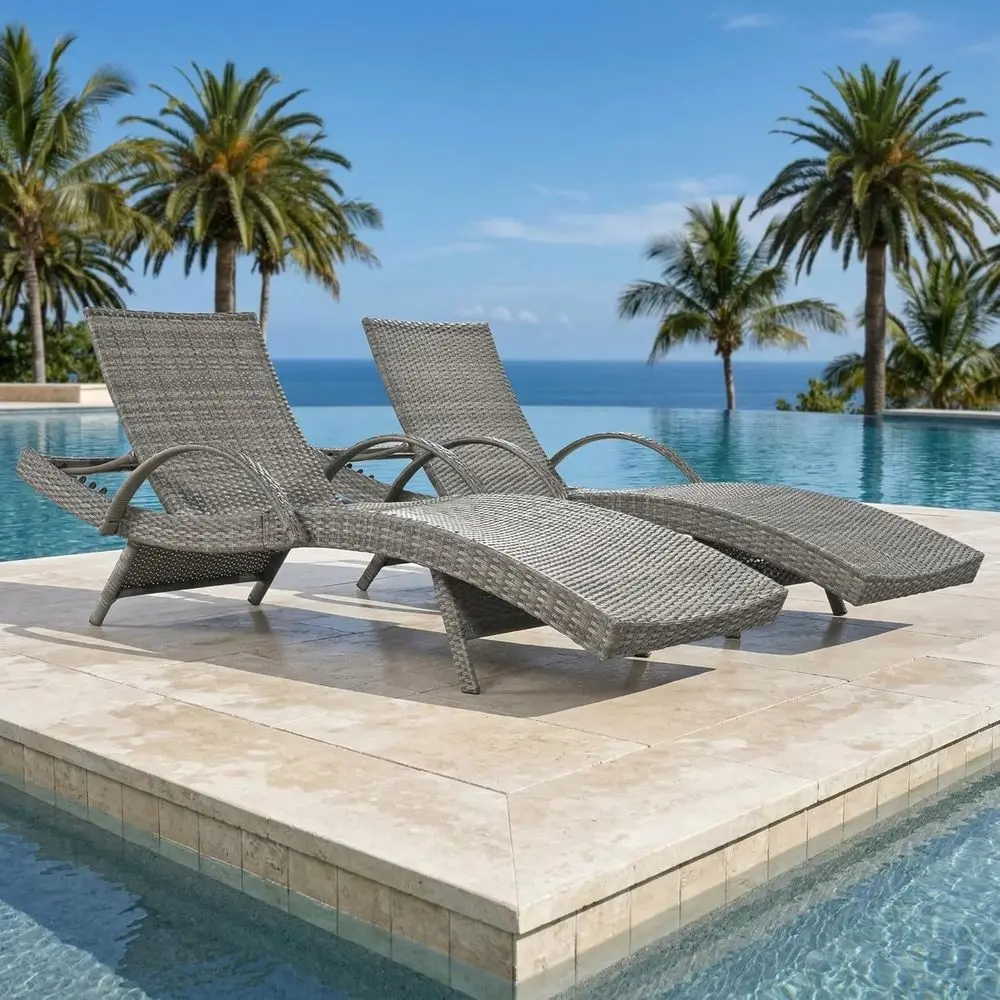 2-Piece Grey Outdoor Chaise Lounge Set with Pull-Out Side Table, Adjustable Backrest, All-Weather Wicker for Patio and Poolside
2-Piece Grey Outdoor Chaise Lounge Set with Pull-Out Side Table, Adjustable Backrest, All-Weather Wicker for Patio and Poolside