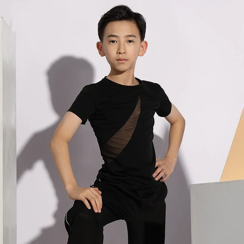 Boys' Mesh Splicing Latin Dance Practice Clothing Children's Short sleeved Modern Dance Shirt
Boys' Mesh Splicing Latin Dance Practice Clothing Children's Short sleeved Modern Dance Shirt