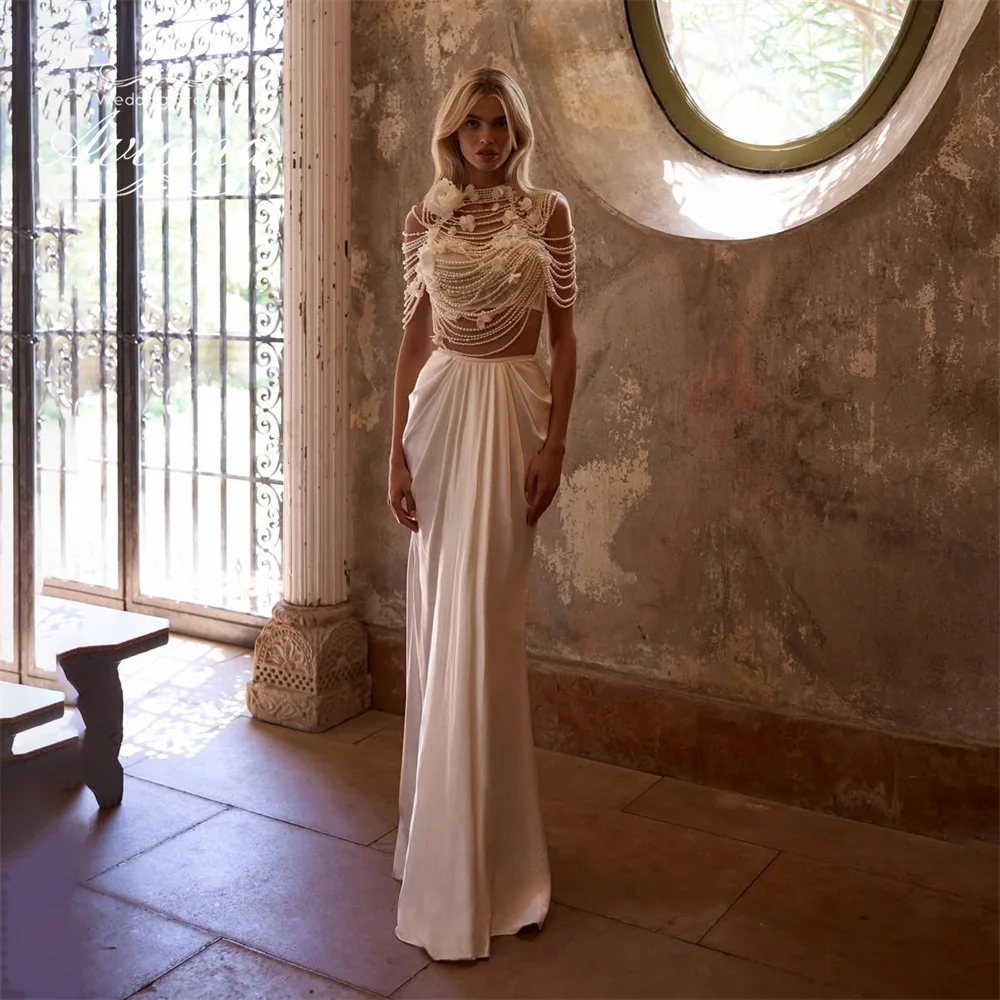 Aviana Customized Beads O-Neck Pearls Flower Mermaid Wedding Dress Sexy Floor Length Elegant Half Sleeve Appliques Charming 
Aviana Customized Beads O-Neck Pearls Flower Mermaid Wedding Dress Sexy Floor Length Elegant Half Sleeve Appliques Charming