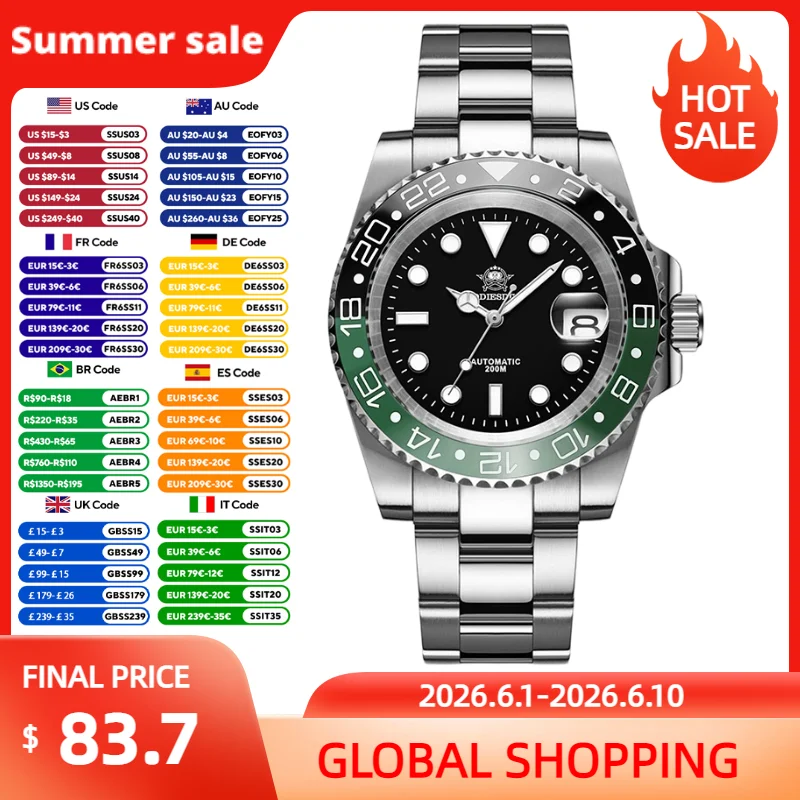 ADDIESDIVE Men's Mechanical Watches Luxury Sapphire Mirror 200m Waterproof Luminous Watch Ceramic Bezel 8215 Automatic Watch New
ADDIESDIVE Men's Mechanical Watches Luxury Sapphire Mirror 200m Waterproof Luminous Watch Ceramic Bezel 8215 Automatic Watch New