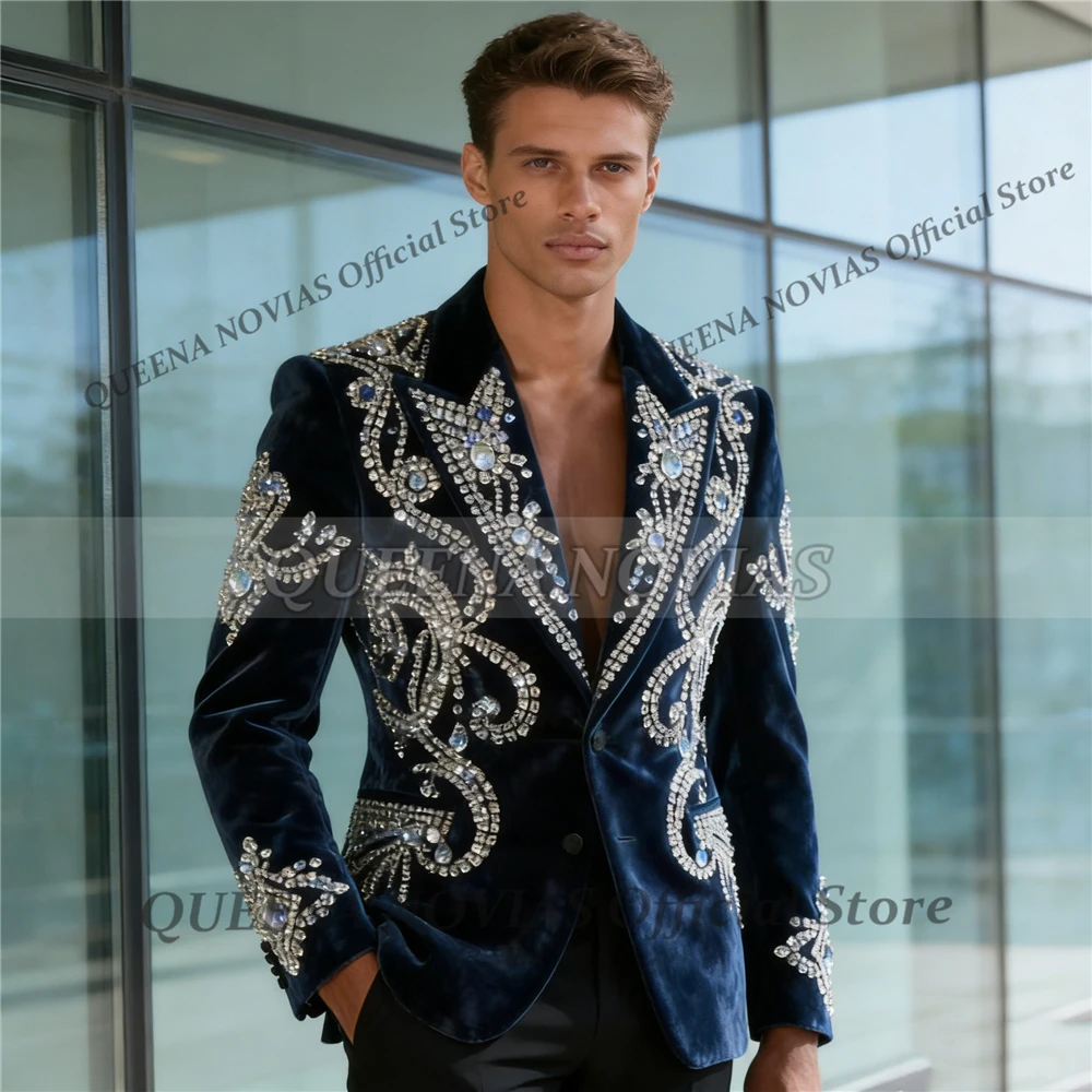 Male Fashion Velvet Groom Wedding Suits 2 Piece Sets Diamond Beaded Jacket Pants Customized Slim Fit Formal Wear Men's Tuxedos
Male Fashion Velvet Groom Wedding Suits 2 Piece Sets Diamond Beaded Jacket Pants Customized Slim Fit Formal Wear Men's Tuxedos