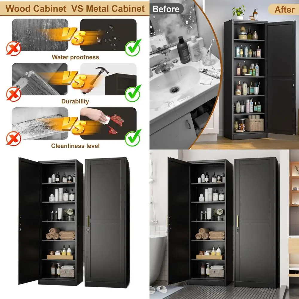 Металлический шкаф-локер 67 High для хранения, с регулируемыми полками, запирающейся дверцей, для ванной, кухни, домашнего офиса, гостиной и столовой
Металлический шкаф-локер 67 High для хранения, с регулируемыми полками, запирающейся дверцей, для ванной, кухни, домашнего офиса, гостиной и столовой