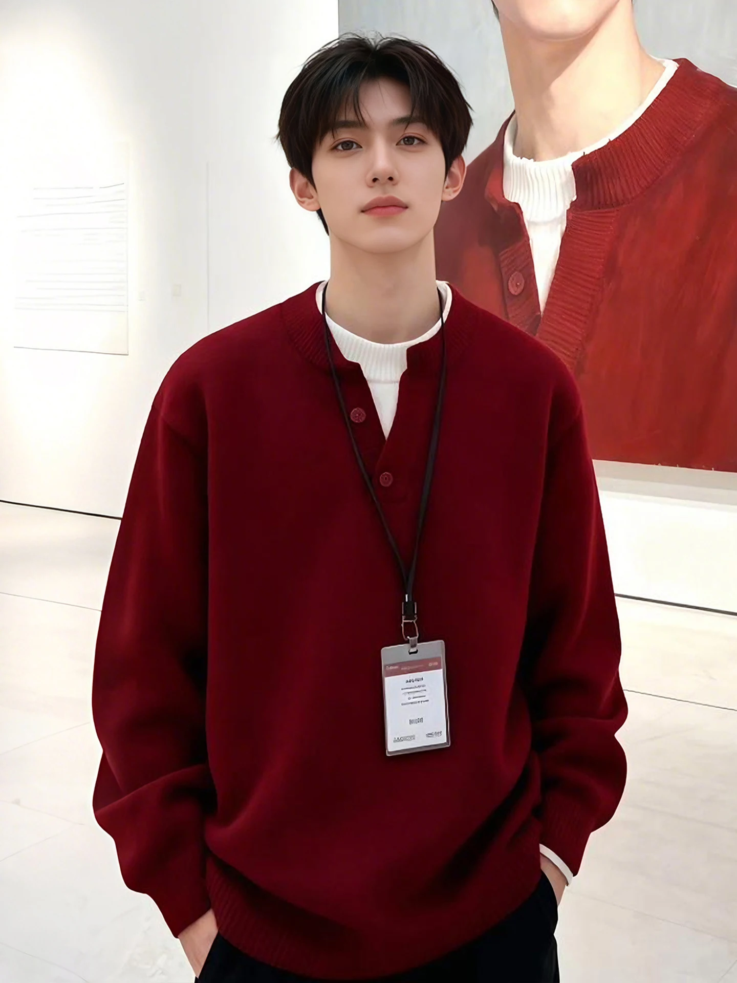 Thiened Henry Collar Knitted Sweater Men's Sle Winter Warm round Ne Couple Base irt Red Color Casual Faion Knitwear
Thiened Henry Collar Knitted Sweater Men's Sle Winter Warm round Ne Couple Base irt Red Color Casual Faion Knitwear