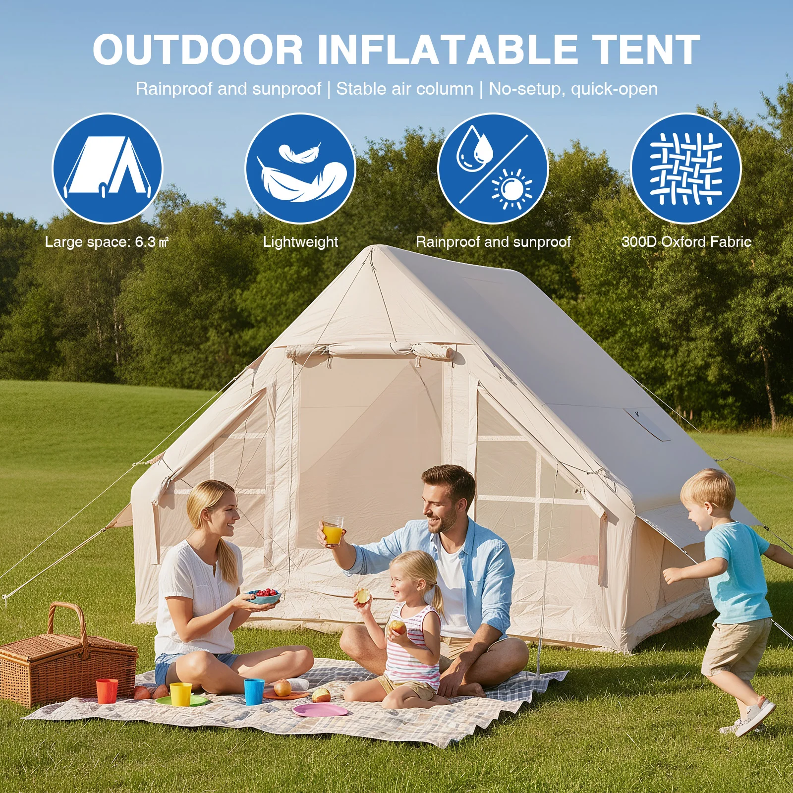 Inflatable Camping Tent with Pump Glamping Camping Tents House Waterproof Oxford for Outdoors
Inflatable Camping Tent with Pump Glamping Camping Tents House Waterproof Oxford for Outdoors